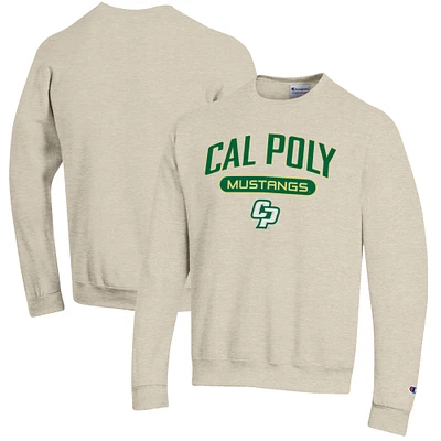 Men's Champion Heathered Oatmeal Cal Poly Mustangs Eco Powerblend Crewneck Sweatshirt