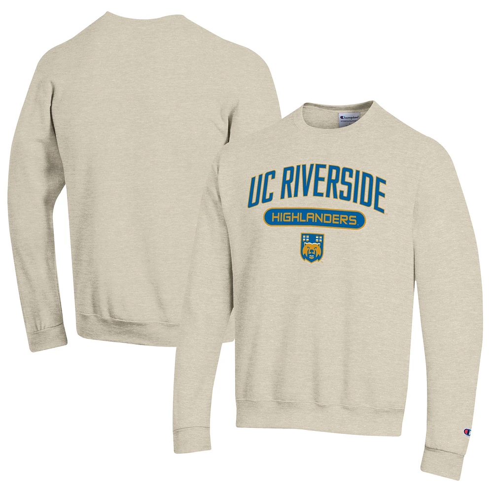 Men's Champion Heathered Oatmeal UC Riverside Highlanders Eco Powerblend Crewneck Sweatshirt
