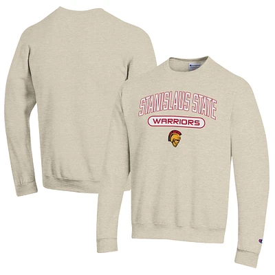 Men's Champion Heathered Oatmeal Cal State Stanislaus Warriors Eco Powerblend Crewneck Sweatshirt