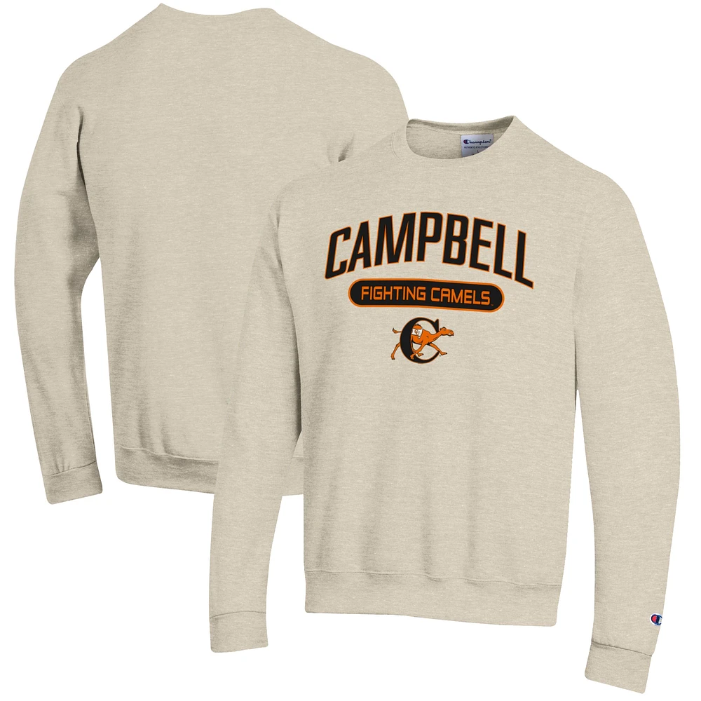 Men's Champion Heathered Oatmeal Campbell Fighting Camels Eco Powerblend Crewneck Sweatshirt