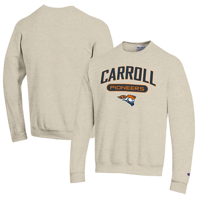 Men's Champion Heathered Oatmeal Carroll University Pioneers Eco Powerblend Crewneck Sweatshirt