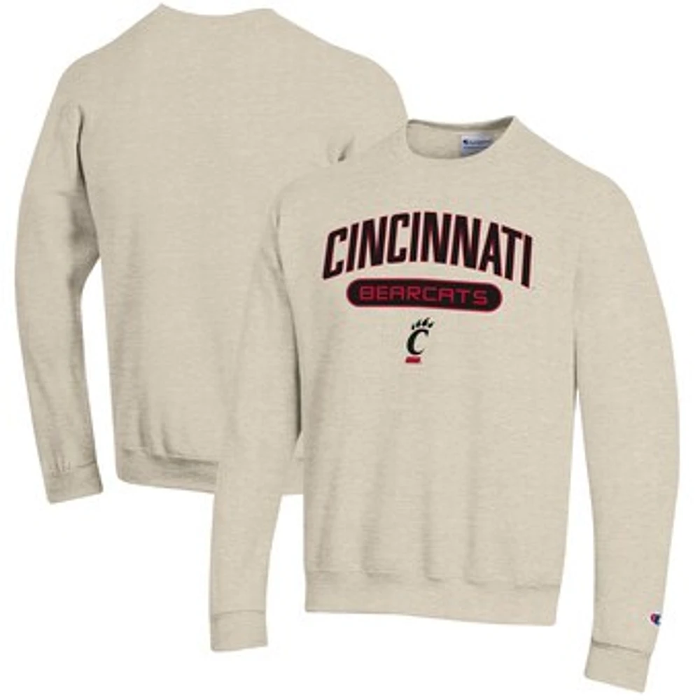 Men's Champion Heathered Oatmeal Cincinnati Bearcats Eco Powerblend Crewneck Sweatshirt