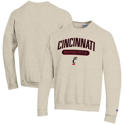 Men's Champion Heathered Oatmeal Cincinnati Bearcats Eco Powerblend Crewneck Sweatshirt