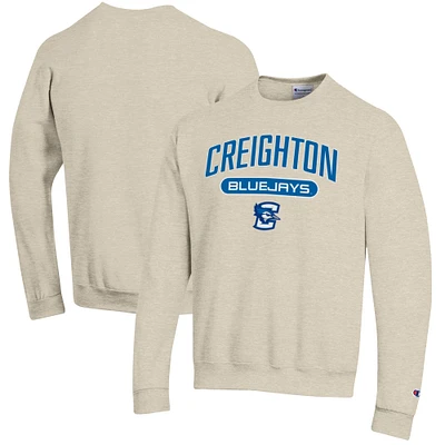 Men's Champion Heathered Oatmeal Creighton Bluejays Eco Powerblend Crewneck Sweatshirt