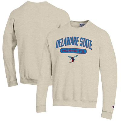 Men's Champion Heathered Oatmeal Delaware State Hornets Eco Powerblend Crewneck Sweatshirt