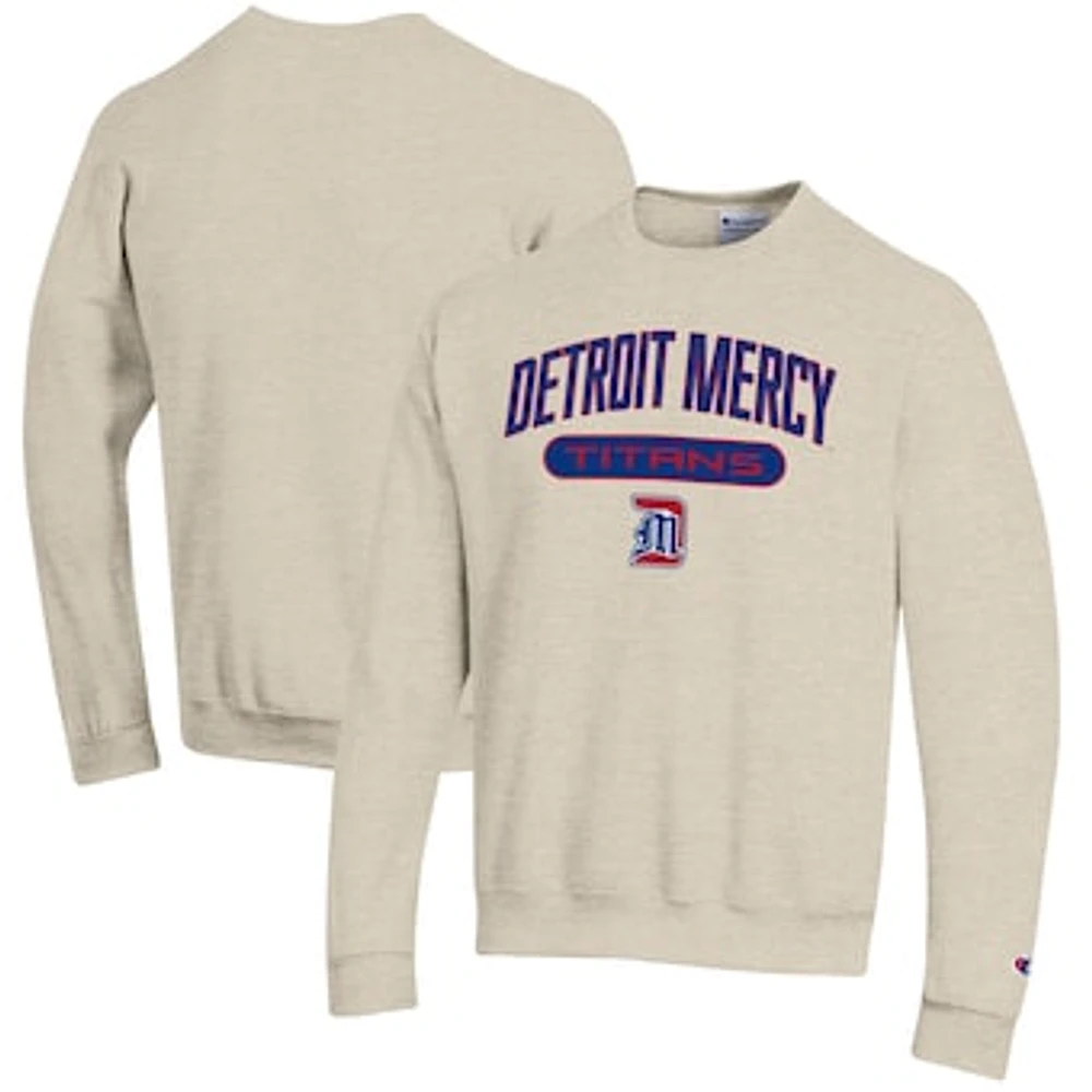 Men's Champion Heathered Oatmeal Detroit Mercy Titans Eco Powerblend Crewneck Sweatshirt