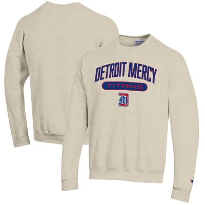Men's Champion Heathered Oatmeal Detroit Mercy Titans Eco Powerblend Crewneck Sweatshirt