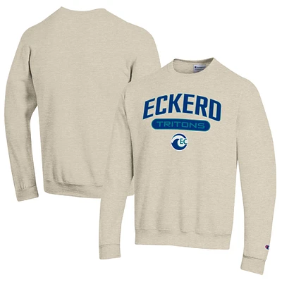 Men's Champion Heathered Oatmeal Eckerd Tritons Eco Powerblend Crewneck Sweatshirt