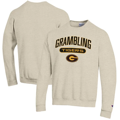 Men's Champion Heathered Oatmeal Grambling Tigers Eco Powerblend Crewneck Sweatshirt