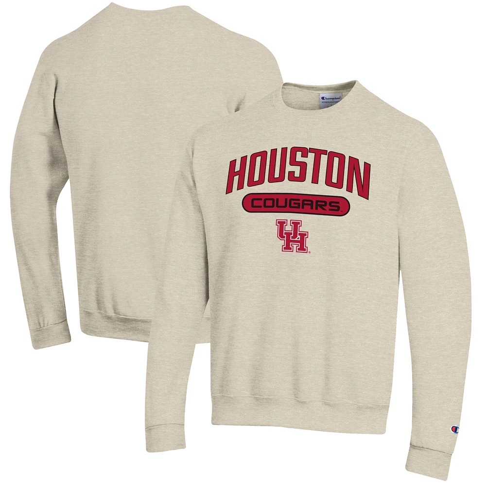 Men's Champion Heathered Oatmeal Houston Cougars Eco Powerblend Crewneck Sweatshirt