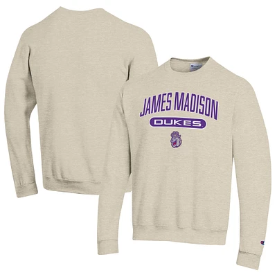 Men's Champion Heathered Oatmeal James Madison Dukes Eco Powerblend Crewneck Sweatshirt