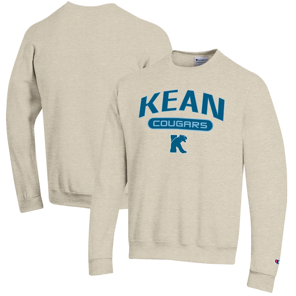 Men's Champion Heathered Oatmeal Kean University Cougars Eco Powerblend Crewneck Sweatshirt