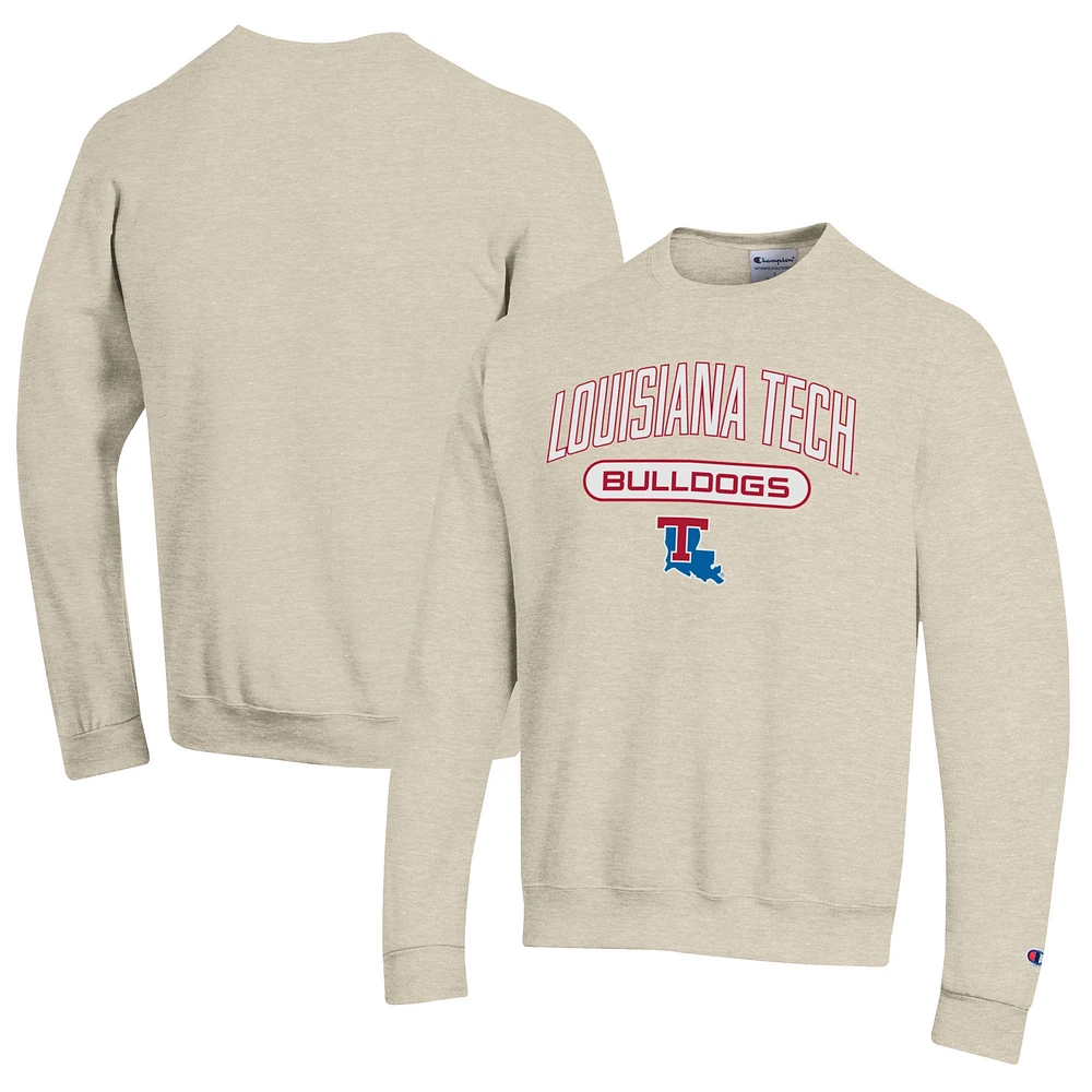 Men's Champion Heathered Oatmeal Louisiana Tech Bulldogs Eco Powerblend Crewneck Sweatshirt