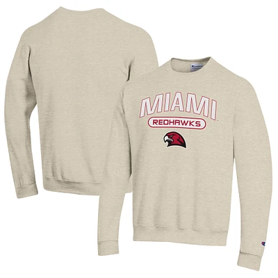 Men's Champion Heathered Oatmeal Miami University RedHawks Eco Powerblend Crewneck Sweatshirt