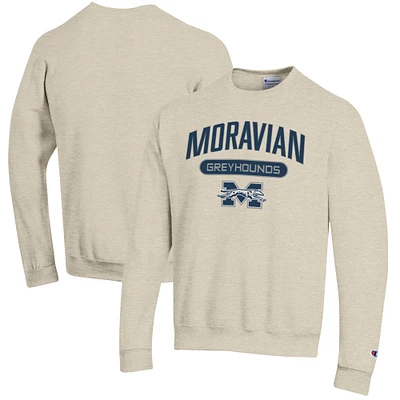 Men's Champion Heathered Oatmeal Moravian Greyhounds Eco Powerblend Crewneck Sweatshirt