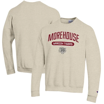 Men's Champion Heathered Oatmeal Morehouse Maroon Tigers Eco Powerblend Crewneck Sweatshirt