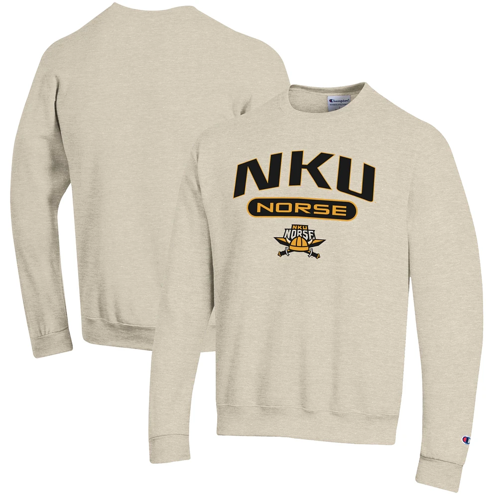Men's Champion Heathered Oatmeal Northern Kentucky University Norse Eco Powerblend Crewneck Sweatshirt