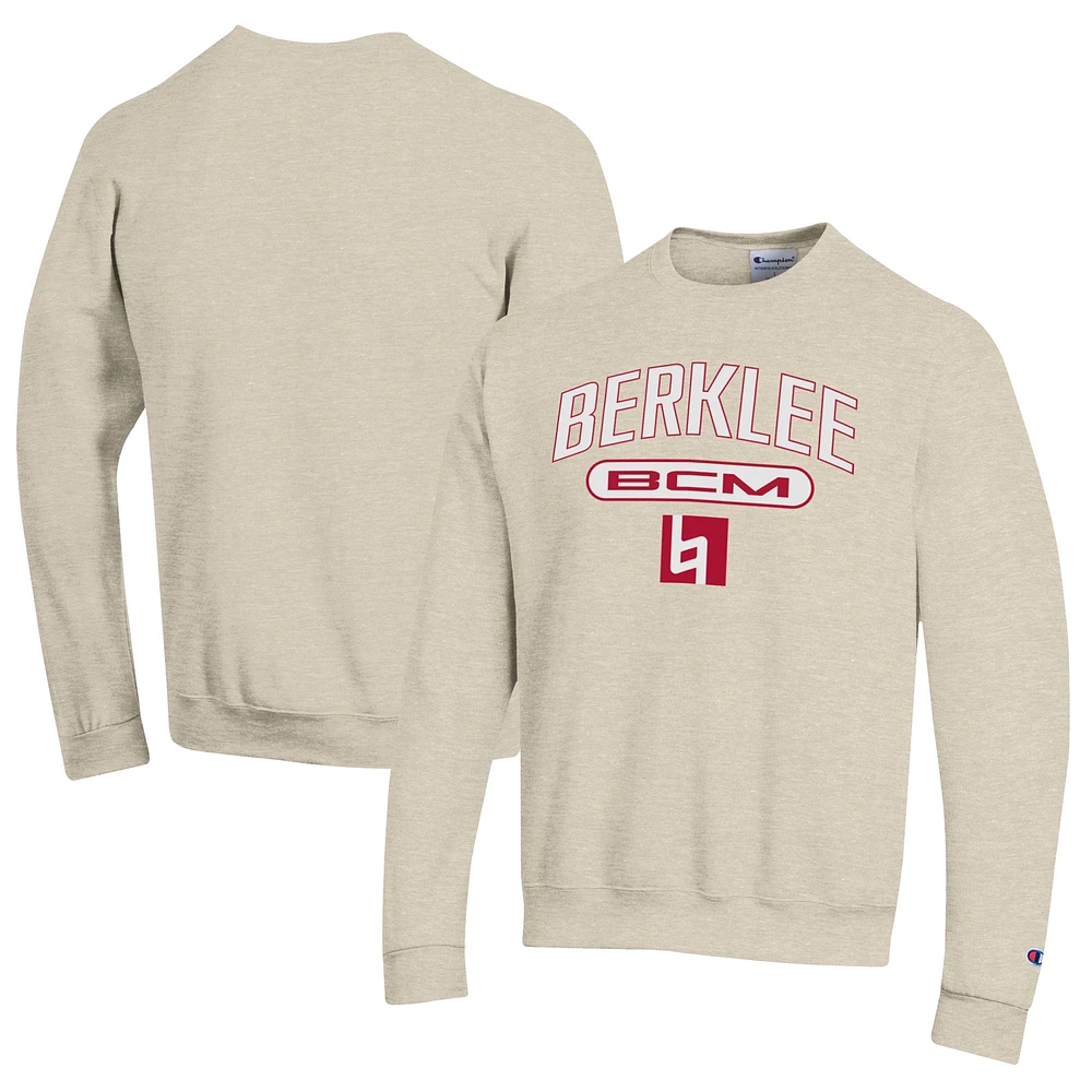 Men's Champion Heathered Oatmeal Berklee College of Music Eco Powerblend Crewneck Sweatshirt