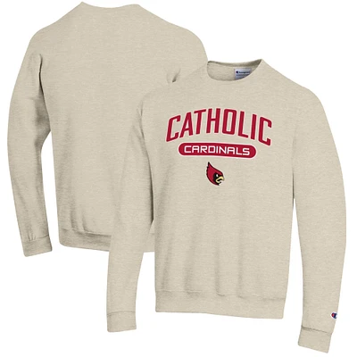 Men's Champion Heathered Oatmeal Catholic University Cardinals Eco Powerblend Crewneck Sweatshirt