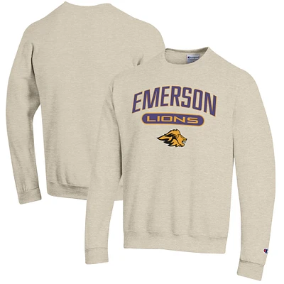Men's Champion Heathered Oatmeal Emerson College Lions Eco Powerblend Crewneck Sweatshirt