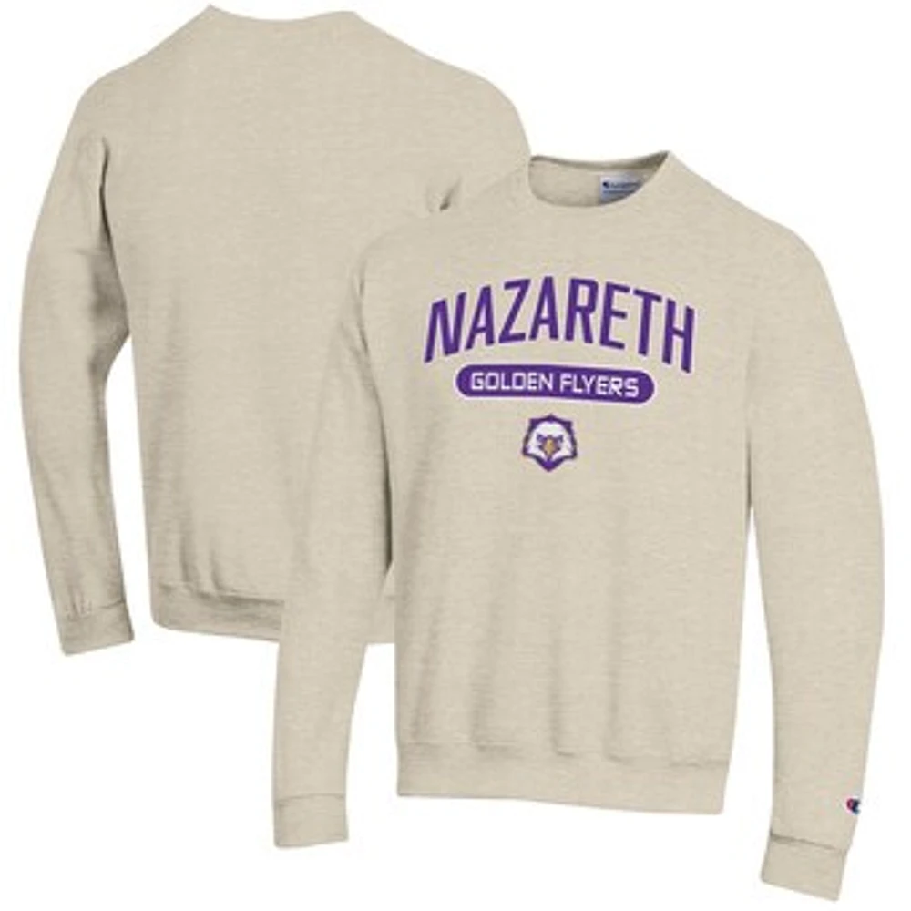 Men's Champion Heathered Oatmeal Nazareth College Golden Flyers Eco Powerblend Crewneck Sweatshirt