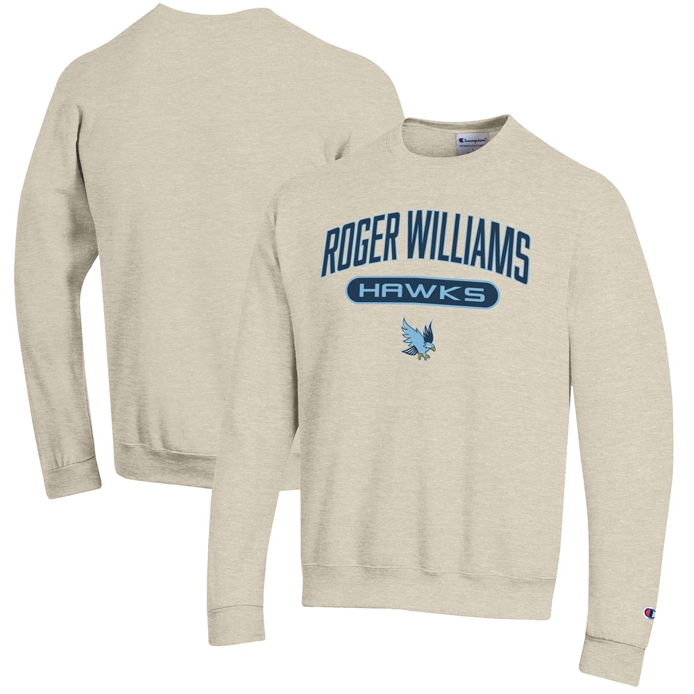 Men's Champion Heathered Oatmeal Roger Williams University Eco Powerblend Crewneck Sweatshirt