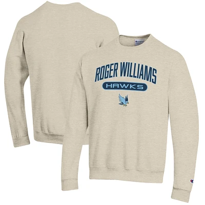 Men's Champion Heathered Oatmeal Roger Williams University Eco Powerblend Crewneck Sweatshirt