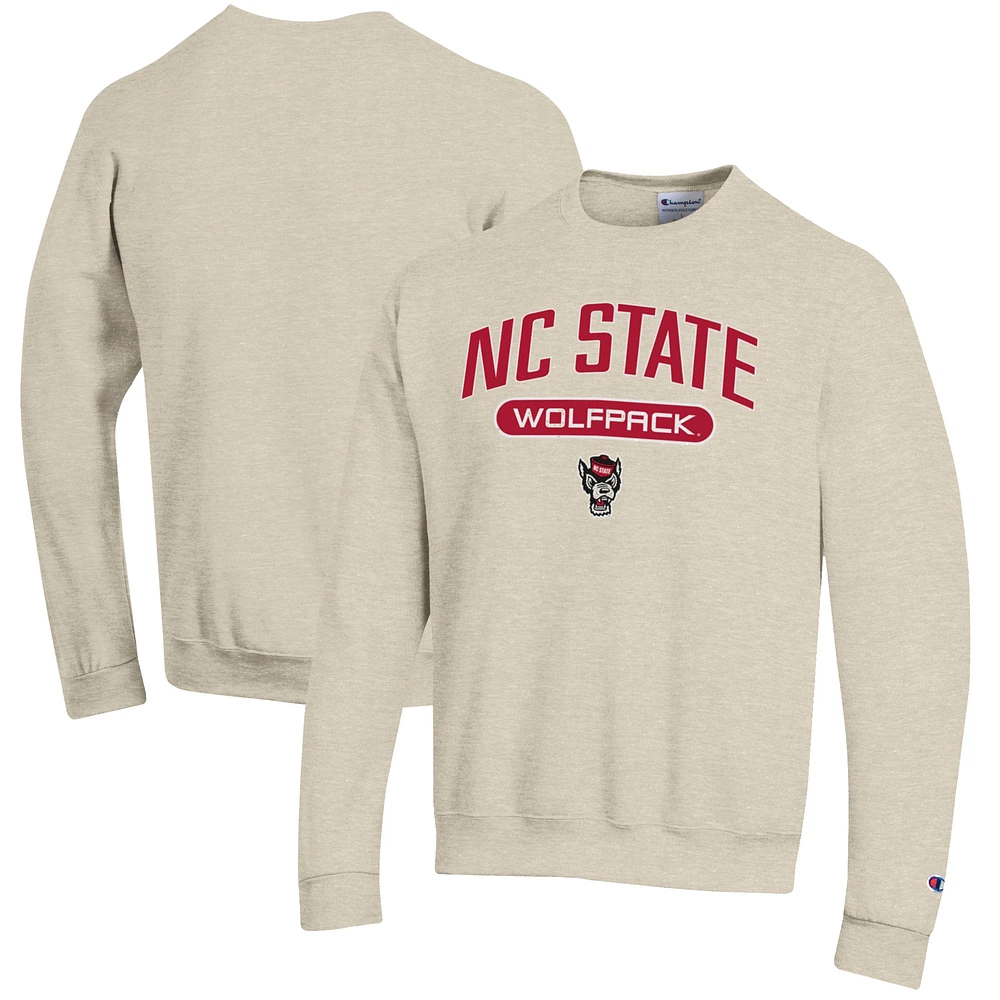 Men's Champion Heathered Oatmeal NC State Wolfpack Eco Powerblend Crewneck Sweatshirt