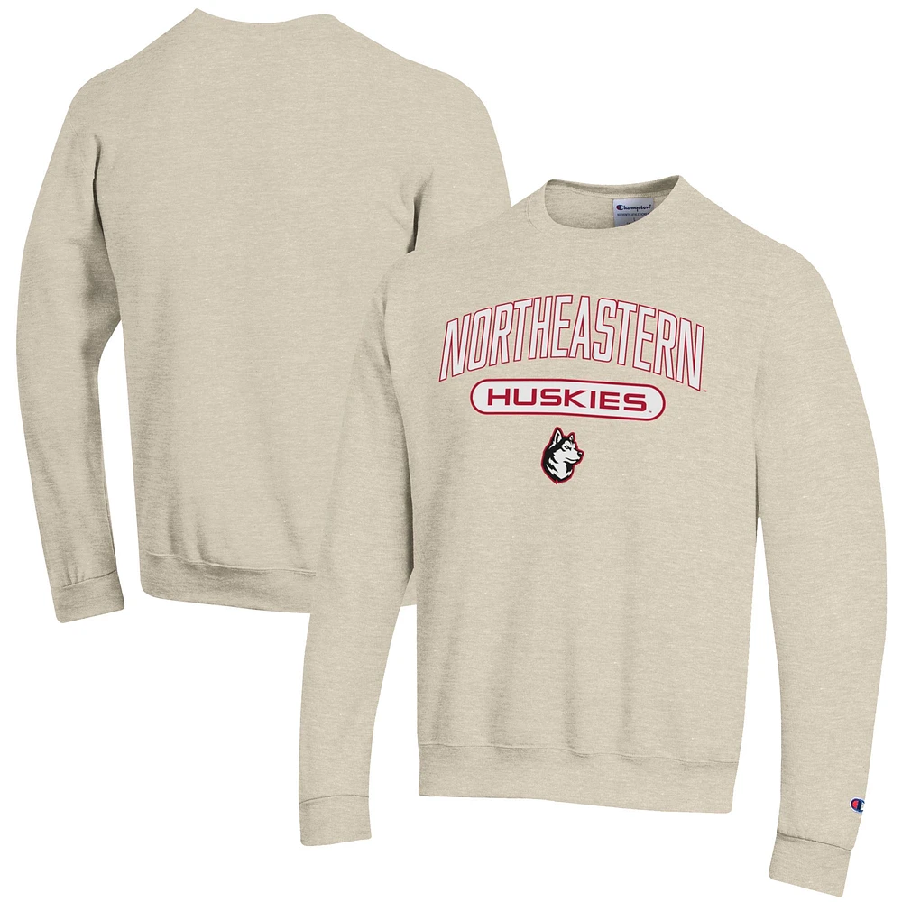 Men's Champion Heathered Oatmeal Northeastern Huskies Eco Powerblend Crewneck Sweatshirt