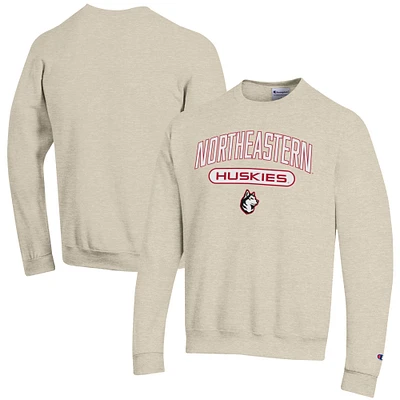 Men's Champion Heathered Oatmeal Northeastern Huskies Eco Powerblend Crewneck Sweatshirt