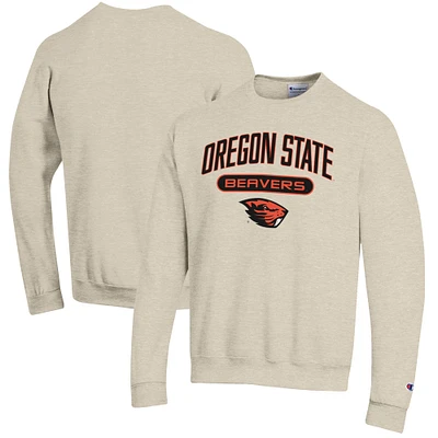 Men's Champion Heathered Oatmeal Oregon State Beavers Eco Powerblend Crewneck Sweatshirt