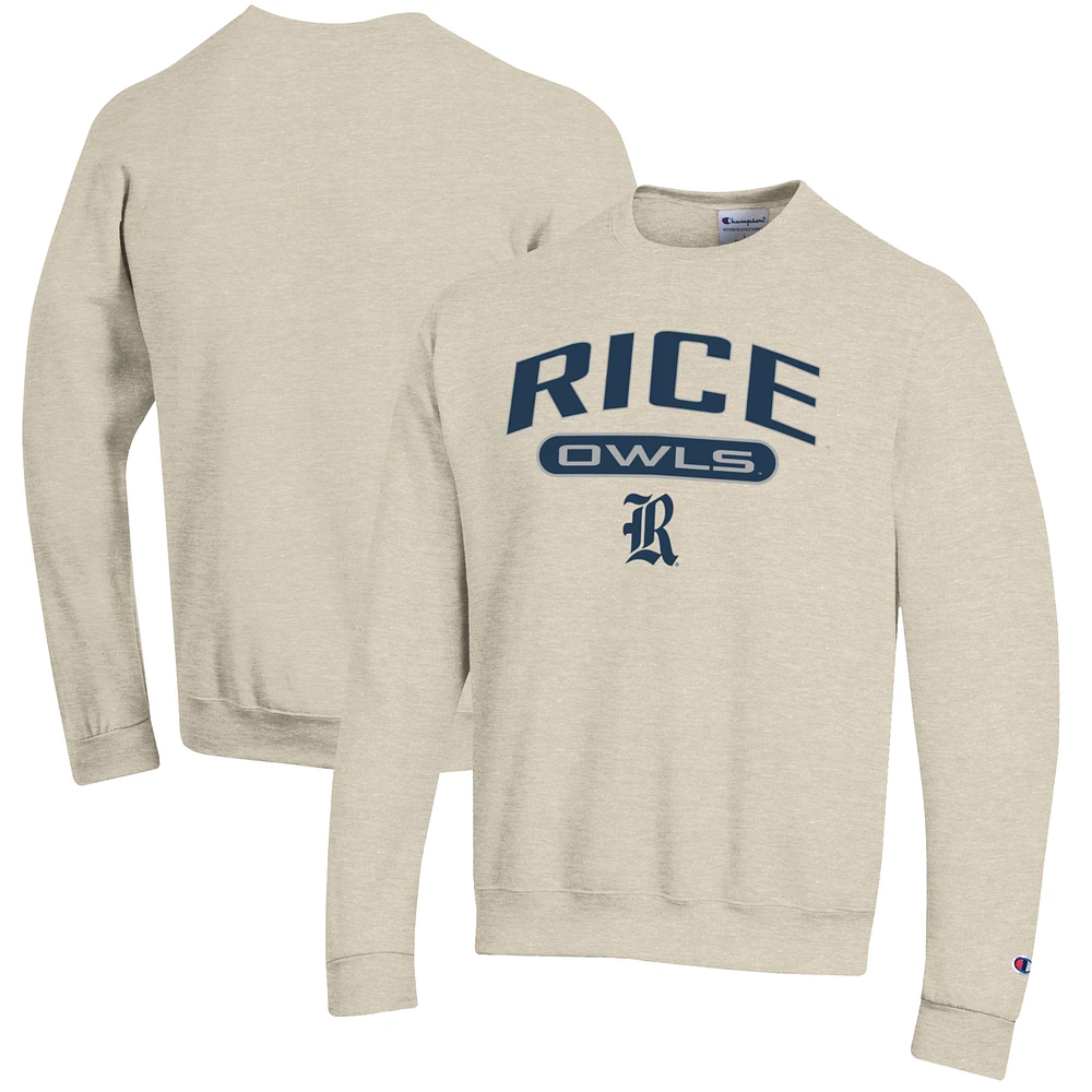 Men's Champion Heathered Oatmeal Rice Owls Eco Powerblend Crewneck Sweatshirt