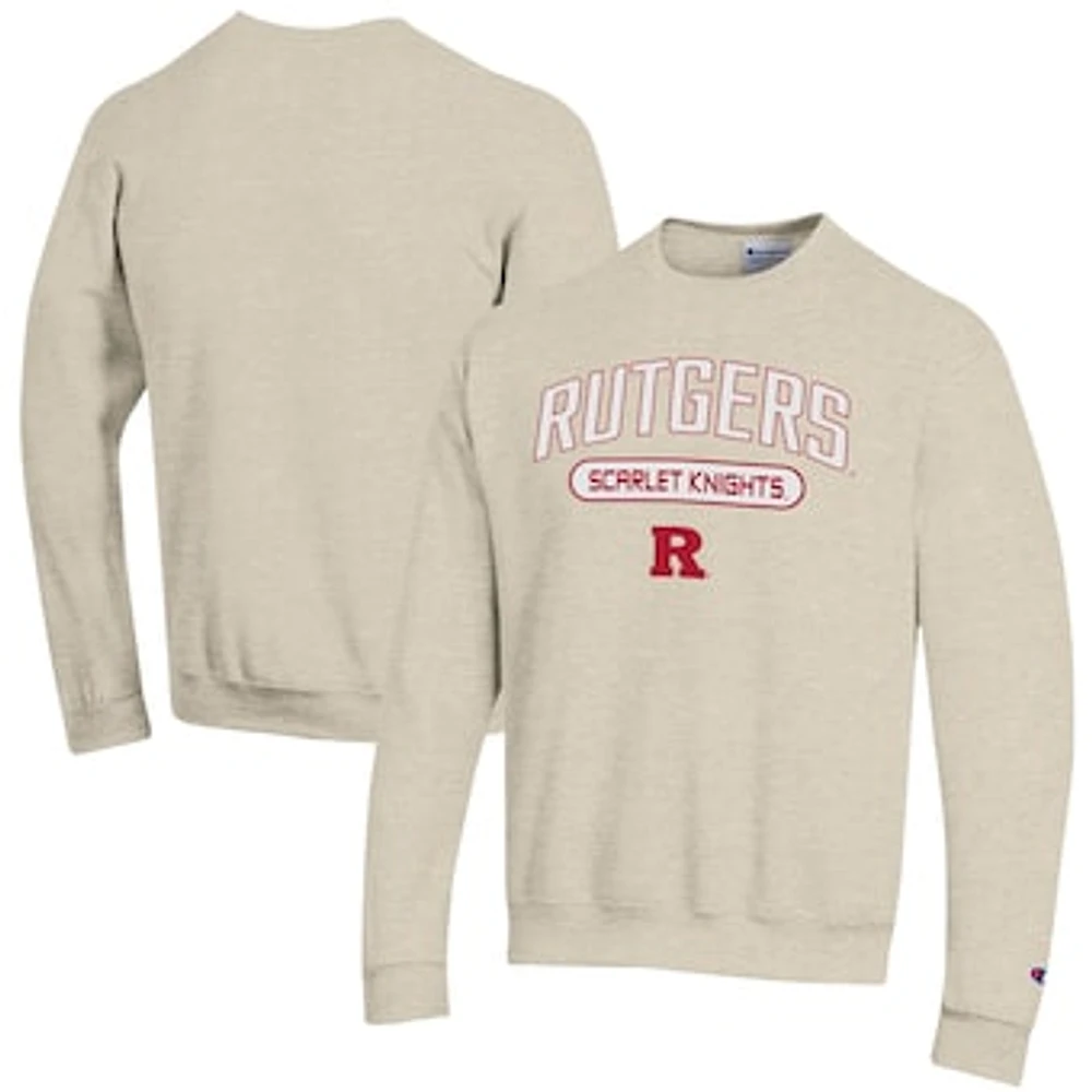 Men's Champion Heathered Oatmeal Rutgers Scarlet Knights Eco Powerblend Crewneck Sweatshirt