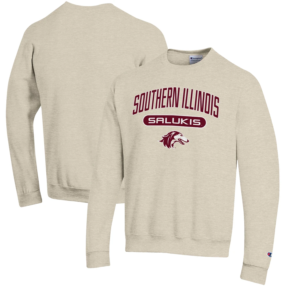 Men's Champion Heathered Oatmeal Southern Illinois Salukis Eco Powerblend Crewneck Sweatshirt