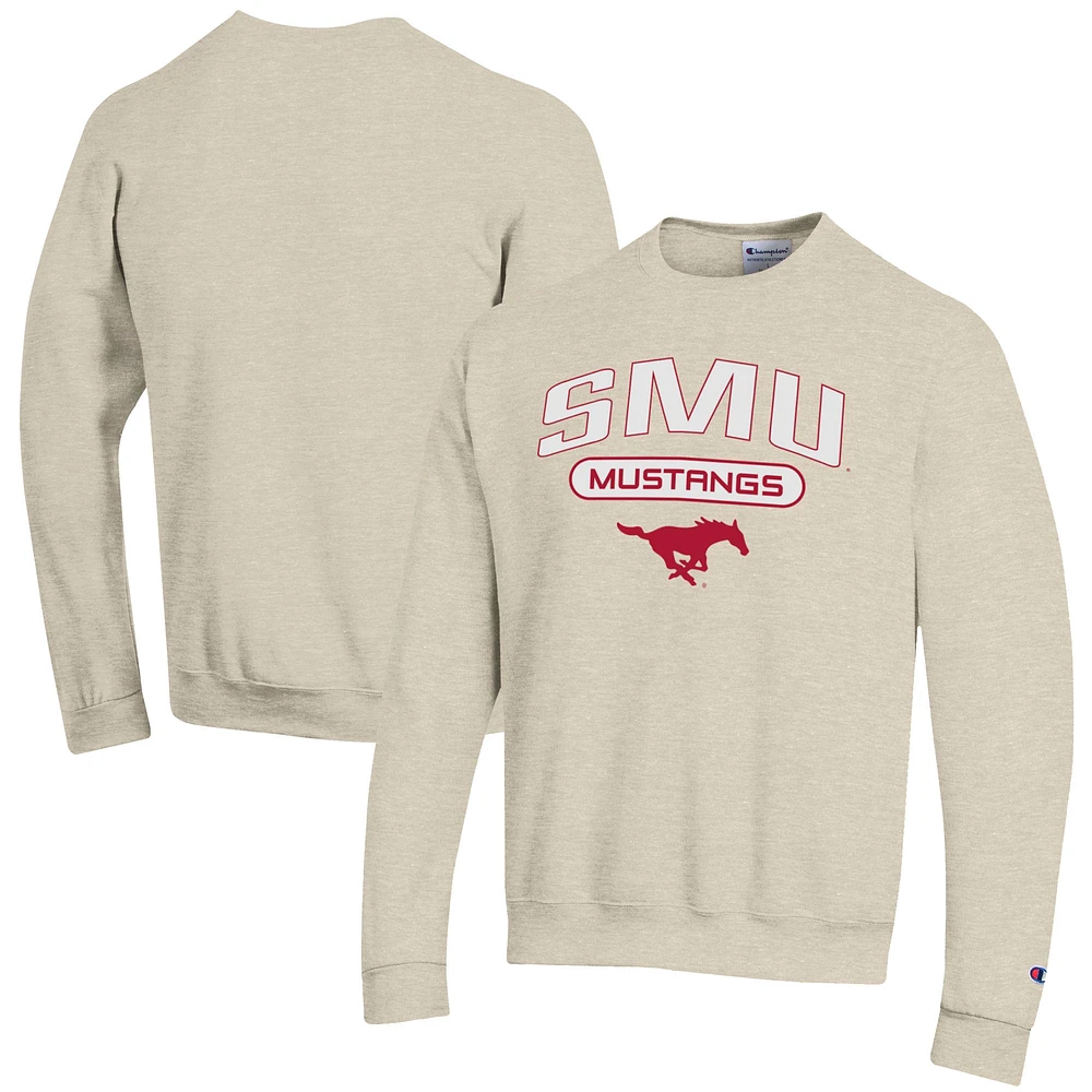 Men's Champion Heathered Oatmeal SMU Mustangs Eco Powerblend Crewneck Sweatshirt