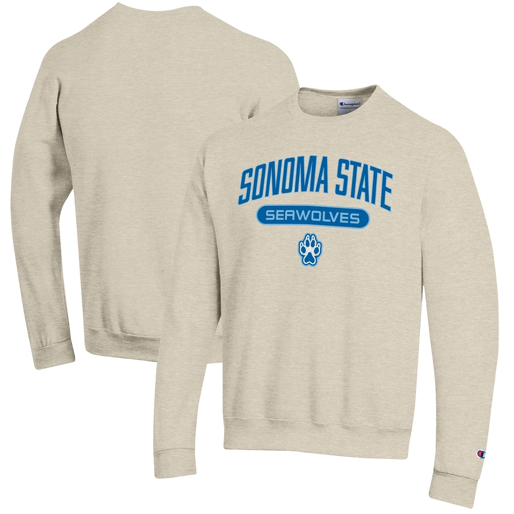 Men's Champion Heathered Oatmeal Sonoma State Seawolves Eco Powerblend Crewneck Sweatshirt