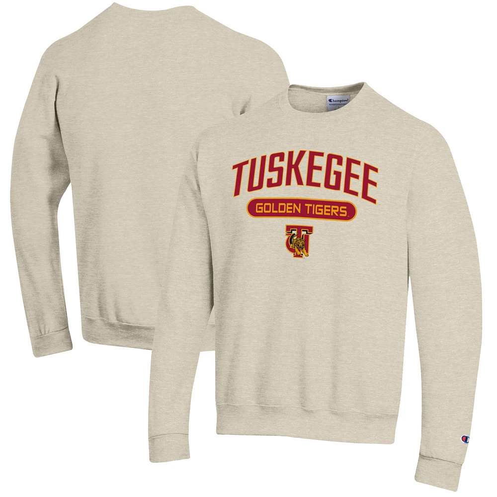Men's Champion Heathered Oatmeal Tuskegee Golden Tigers Eco Powerblend Crewneck Sweatshirt