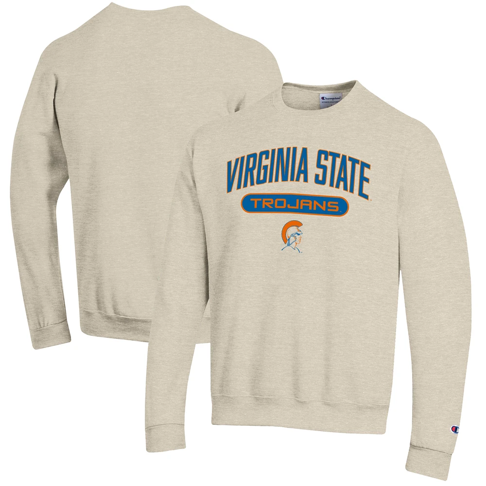 Men's Champion Heathered Oatmeal Virginia State Trojans Eco Powerblend Crewneck Sweatshirt
