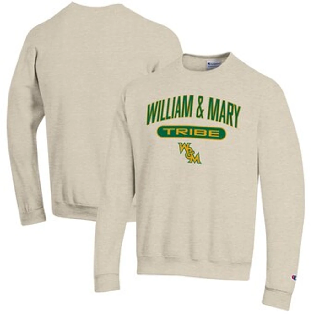 Men's Champion Heathered Oatmeal William & Mary Tribe Eco Powerblend Crewneck Sweatshirt