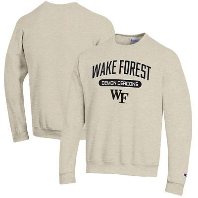 Men's Champion Heathered Oatmeal Wake Forest Demon Deacons Eco Powerblend Crewneck Sweatshirt