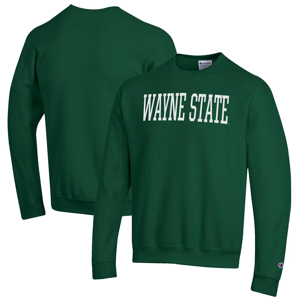 Men's Champion Green Wayne State Warriors Eco Powerblend Crewneck Sweatshirt