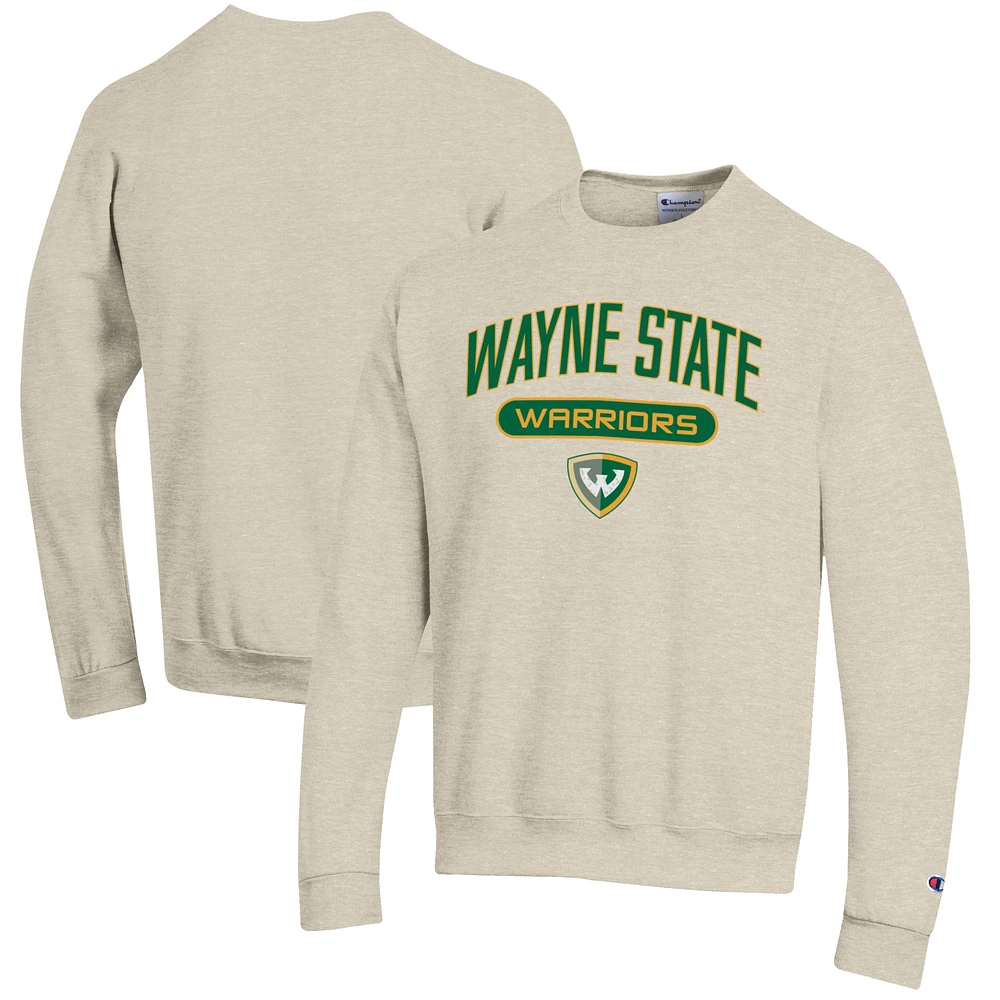 Men's Champion Heathered Oatmeal Wayne State Warriors Eco Powerblend Crewneck Sweatshirt