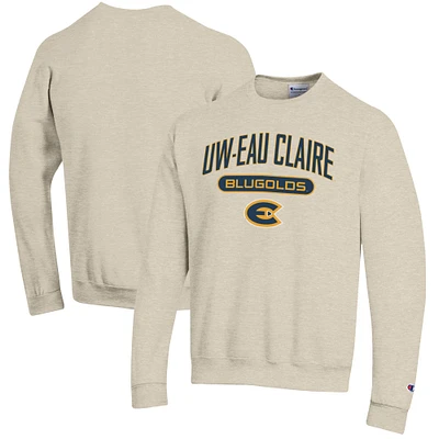 Men's Champion Heathered Oatmeal Wisconsin Eau Claire Blugolds Eco Powerblend Crewneck Sweatshirt