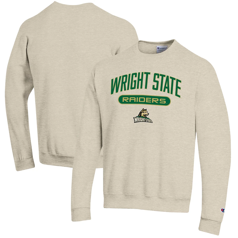 Men's Champion Heathered Oatmeal Wright State Raiders Eco Powerblend Crewneck Sweatshirt