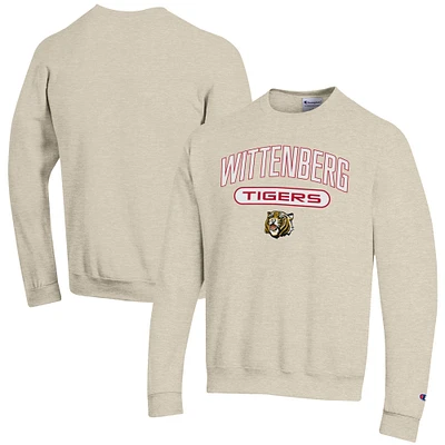 Men's Champion Heathered Oatmeal Wittenberg University Tigers Eco Powerblend Crewneck Sweatshirt