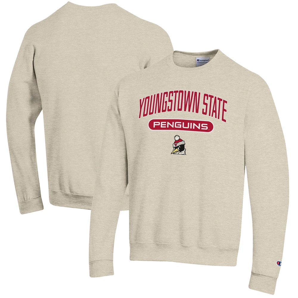 Men's Champion Heathered Oatmeal Youngstown State Penguins Eco Powerblend Crewneck Sweatshirt