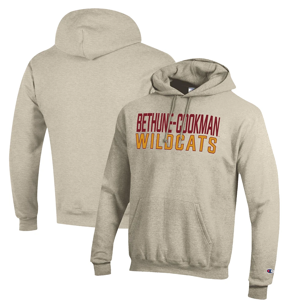 Men's Champion Heathered Oatmeal Bethune-Cookman Wildcats Eco Powerblend Pullover Hoodie