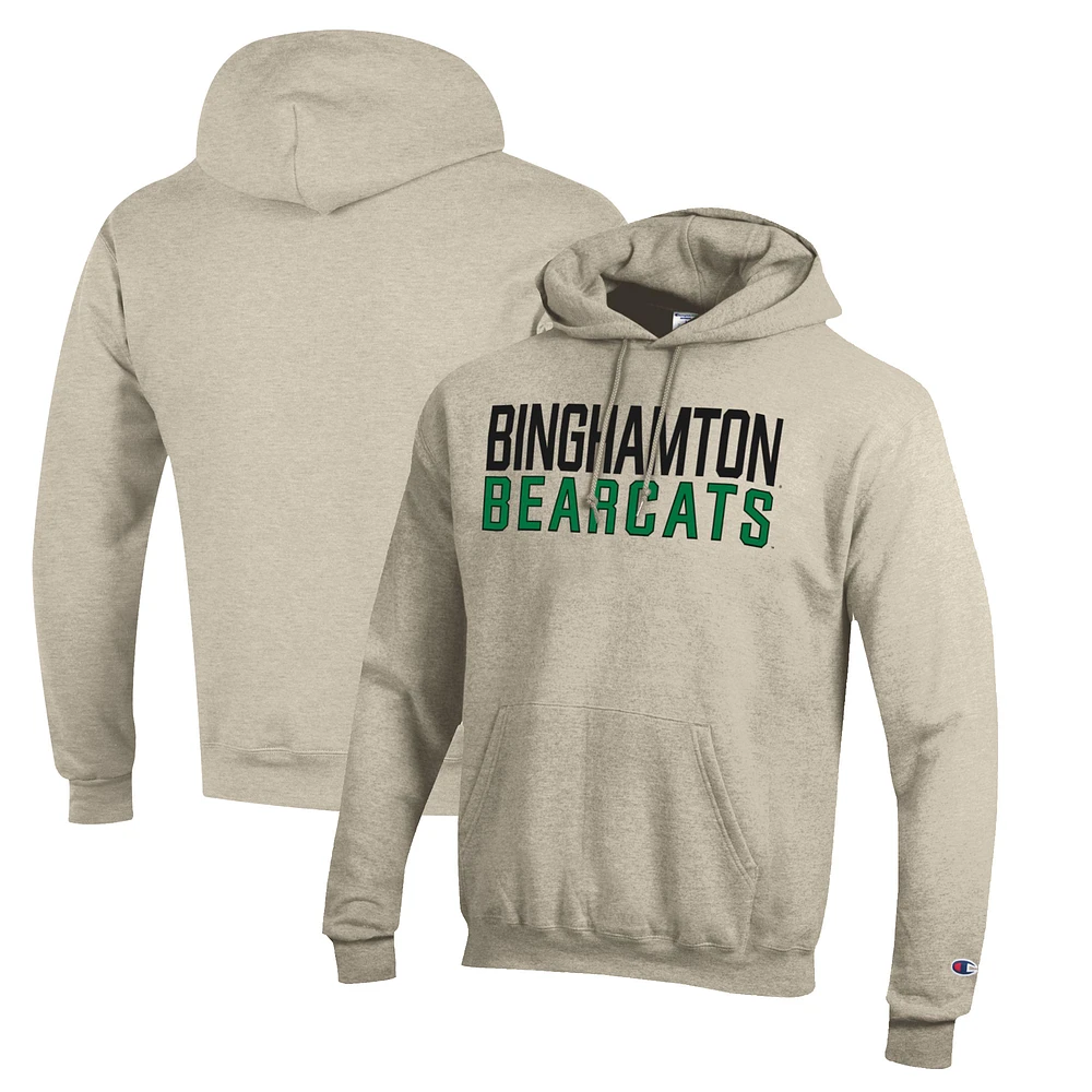 Men's Champion Heathered Oatmeal Binghamton Bearcats Eco Powerblend Pullover Hoodie