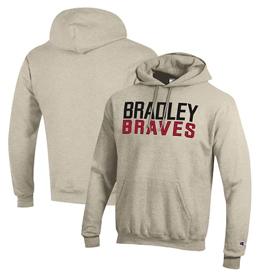 Men's Champion Heathered Oatmeal Bradley Braves Eco Powerblend Pullover Hoodie