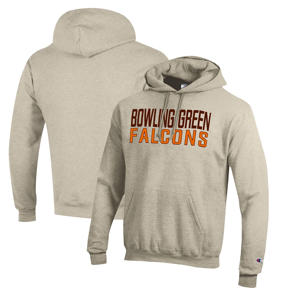 Men's Champion Heathered Oatmeal Bowling Green St. Falcons Eco Powerblend Pullover Hoodie